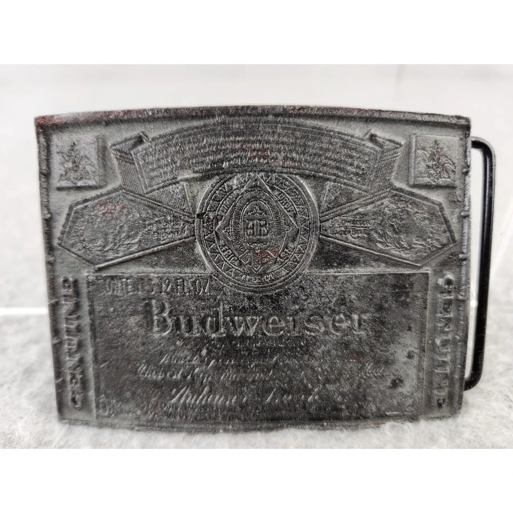 Vintage BUDWEISER LAGER BEER Metal Pewter Color Belt Buckle Alcohol Advertising